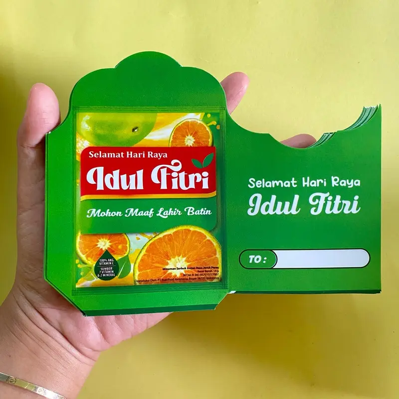 (-+1000) Amplop lebaran belum di lem motif snack unik bonus plastik bahan Paper Art Glossy 85 gram 4