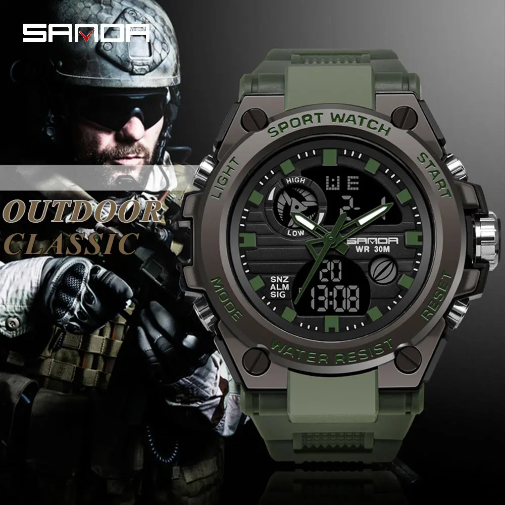 นาฬิกาสปอร์ตสำหรับผู้ชาย AW24 SANDA 739 กันน้ำ จอแสดงผลแอนะล็อก-ดิจิตอล