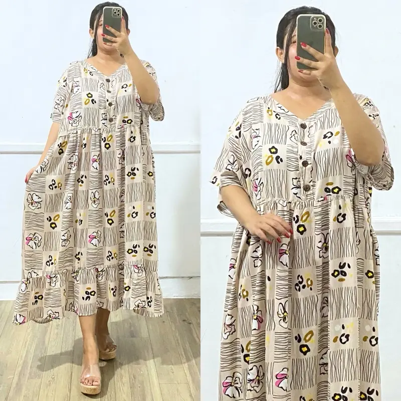 Daster Rayon Jumbo Wanita LD 140cm Lengan Pendek Rample Bawah Busui Able Nyaman Lembut dengan Kancing Aktif di Depan 6