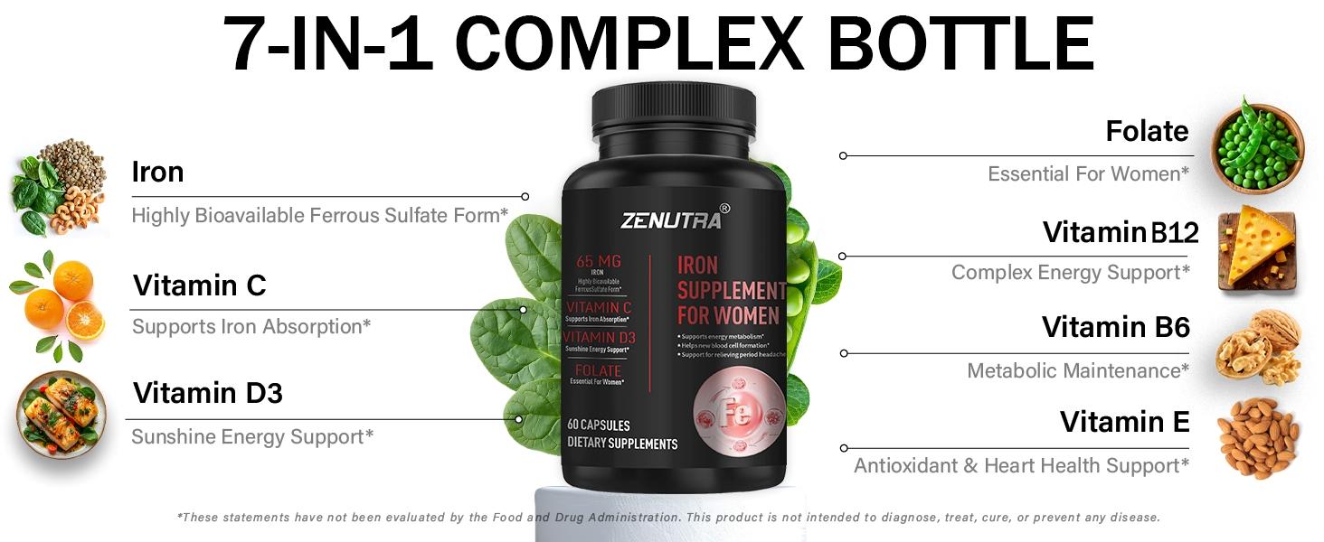 Suplemen Zat Besi untuk Wanita - Meningkatkan kekebalan tubuh dan memperbaiki kondisi kulit, Daya Serap Tinggi - Mendukung Darah & Energi - 60 Kapsul Suplemen Zat Besi untuk Wanita - Meningkatkan kekebalan tubuh dan memperbaiki kondisi kulit, Daya Serap Tinggi - Mendukung Darah & Energi - 60 Kapsul