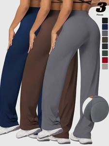 Pantalones de yoga de cintura alta y holgados para mujer, pierna recta de alta elasticidad para entrenamiento en gimnasio, ropa casual de poliéster y elastano,