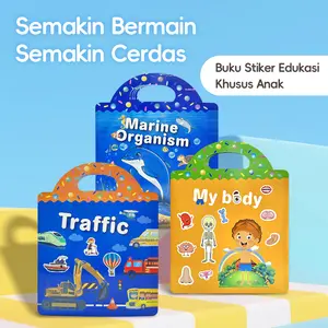 Buku Stiker Edukasi 3 Tema Anak (Hewan Laut, Transportasi, Tubuhku) - Mainan Edukasi Usia 3-6 Tahun, Stiker Busa Tebal & Aman untuk Latih Kreativitas & Fokus