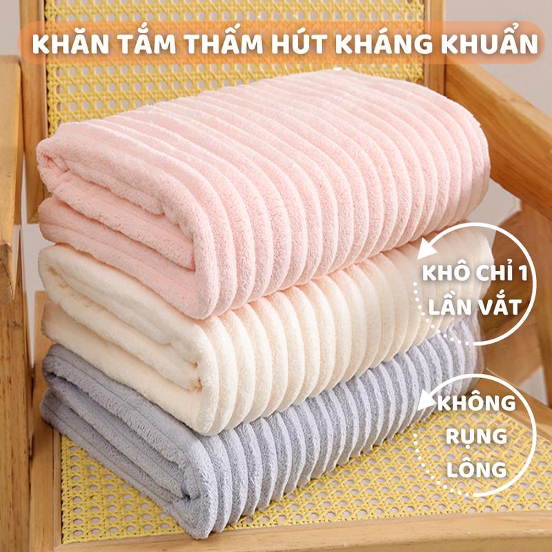 Khăn Tắm Sóng Nước Siêu Thấm Hút Khăn Mặt Sợi Cuộn To Kích Thước 70x140cm Chất Liệu Cotton Cao Cấp Dày Dặn Không Rụng