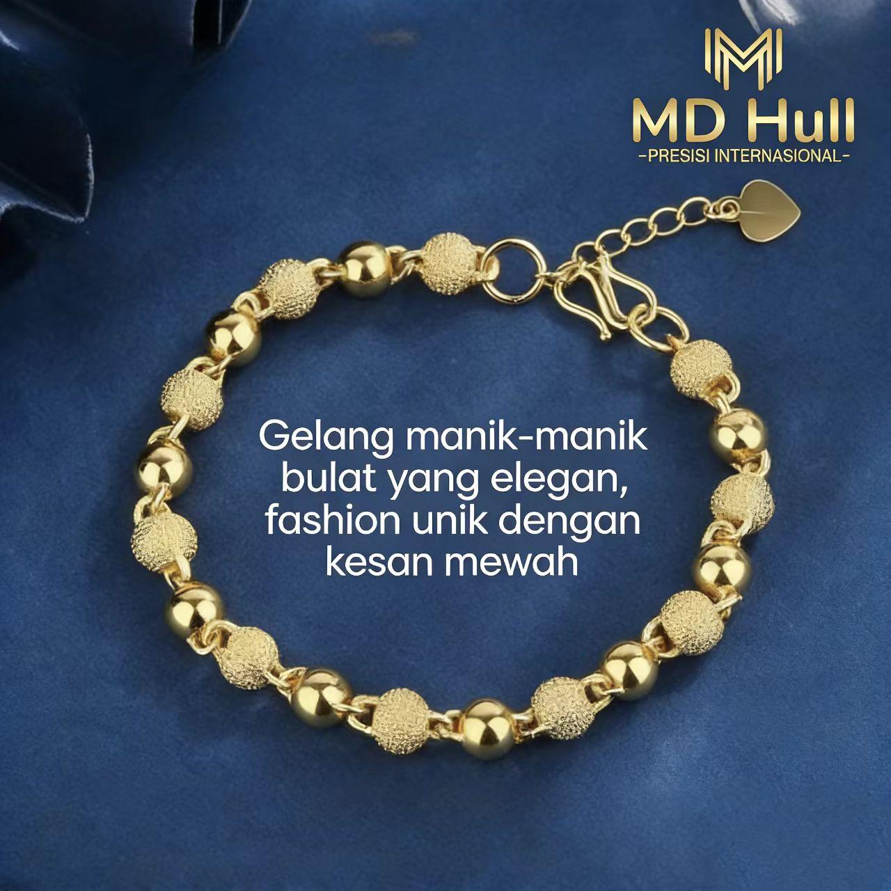 【MD Hull】Gelang Manik-Manik Bulat Emas | Tekstur Polos & Bertekstur, Elegan dengan Kesan Mewah (Stok Tersedia)