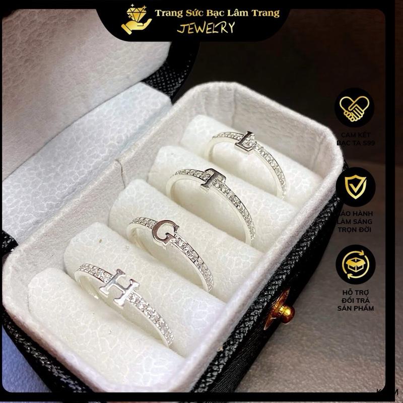 Nhẫn chữ  cái LTJ 007 bạc ta cao cấp - nhẫn chữ nhỏ xinh dạng họa tiết từ cửa hàng Trang sức bạc Lâm Trang