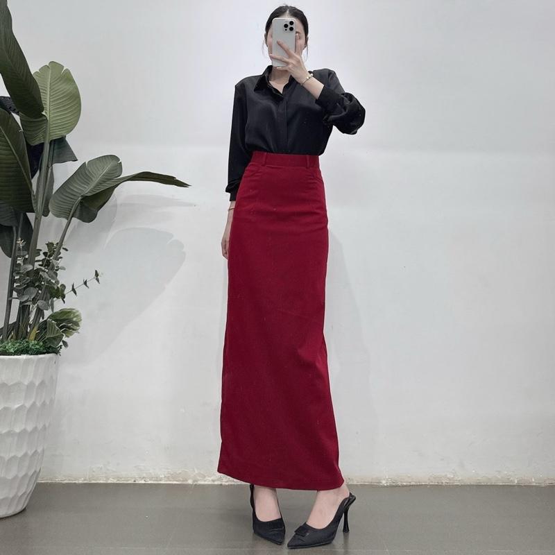 Chân váy công sở kaki chéo dáng bút chì sẻ tà sau hàng thiết kế độc quyền nhà Lo.xo’s House