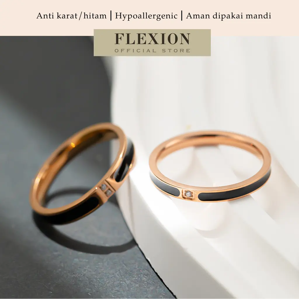 Flexion - Cincin Pasangan Lulu (1 Pcs) - Titanium Anti Karat/Hitam/Luntur - Free  Adjuster - Aksesoris dan Perhiasan Fashion Korea Aesthetic Couple Rings Pria Rosegold - Stainless Steel 316L - 18K Gold Plated