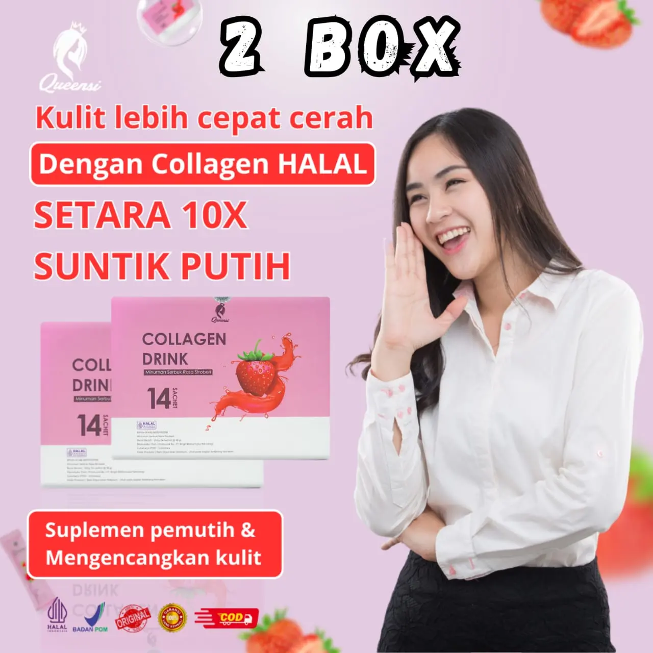 Queensi Collagen Original Isi 2 Boxx isi 28 Sachet - Suplemen Kecantikan Kulit minuman  pemutih collagen