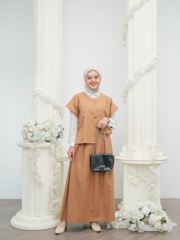 Kimmy Vest Setelan Rok dan Atasan Wanita Muslim one set rok Katun linen korean style setelan Baju  remaja Dewasa crop casual by cinesia.id 6
