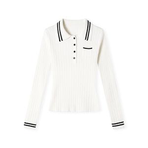 Áo Len Dệt Kim Dài Tay Cổ Polo Cho Nữ, Thiết Kế Colorblock Cao Cấp, Hàng Mới Về Mùa Thu Và Mùa Đông, Áo Lớp Đáy Thường Ngày 9324 #