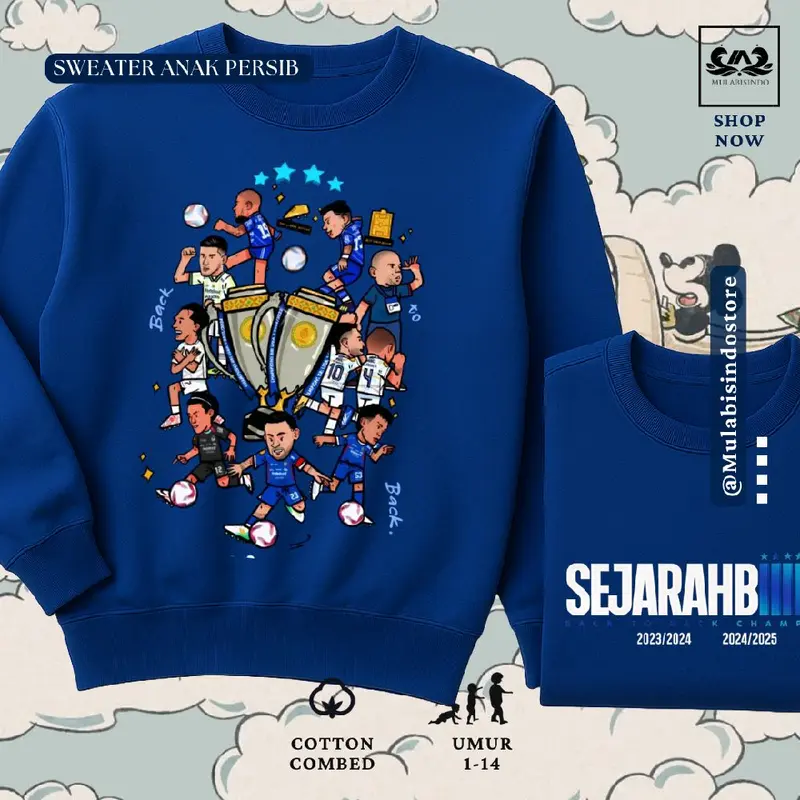 sweater oversize persib juara biru bahan  Fleece Motif Sablon Pria Wanita 1