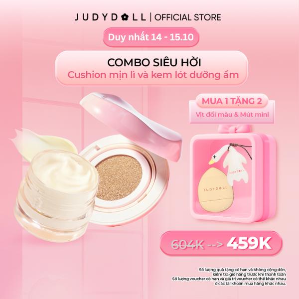 [NEW] Combo Judydoll Kem Lót Nourising Makeup Base cho da khô và Cushion chống nắng SPF50+ Fresh Matte Cushion lâu trôi che phủ suốt 36H
