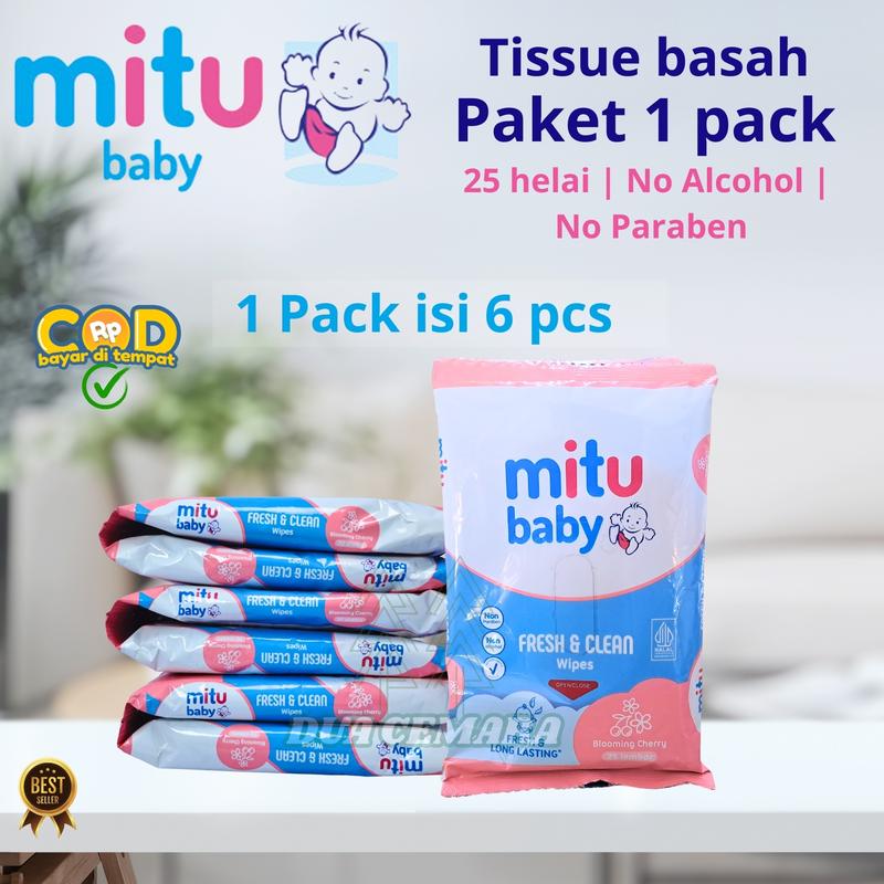 PAKET 1 pack isi 6 Tisu Mitu Baby 25 Sheets / Tisu Basah 0