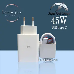 Charger Casan Carger Carjer 45W Super Fast Charge TYPE C Colokan Pengisi Handphone Gadget Adapter Adaptor Kabel Cable Pengisian Cepat Efisien Dengan Teknologi Super Flash Charge Output 68 Watt