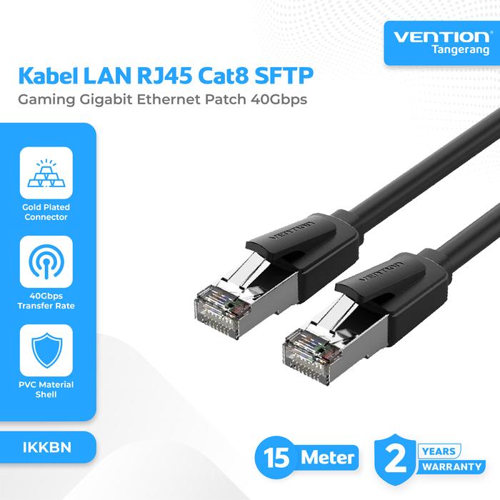 Gambar Vention Kabel LAN RJ45 Cat8 Cat 8 SFTP 40Gbps Gaming Gigabit Ethernet Patch 40Gbps 15 Meter 15M Black - IKKBN dari Vention Tangerang Kab. Tangerang Tokopedia