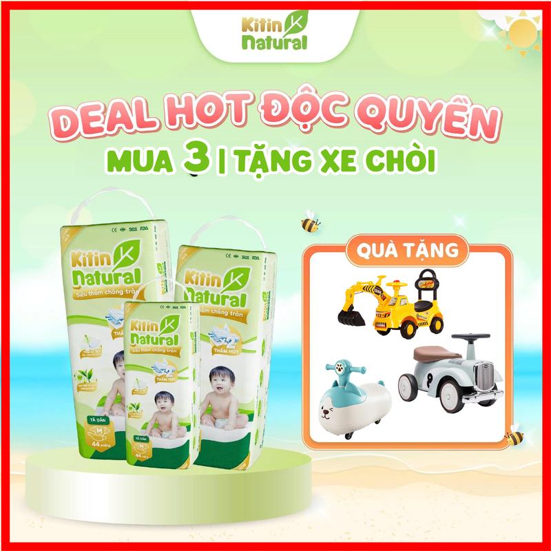 TẶNG XE CHÒI CHÂN Combo 3 bịch Tã Bỉm Việt Kitin Natural mỏng nhẹ siêu thấm hút cho bé sơ sinh
