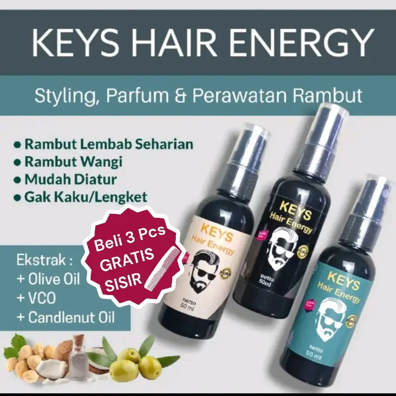 Minyak Rambut Keys Hair Energy / Styling Parfum dan Perawatan Rambut Extract Zaitun, Olive Oil dan Minyak Kemiri 0