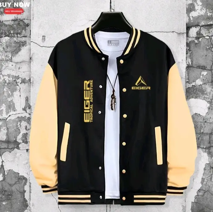 COD Jaket Varsity Baseball Premium Unisex Pria & Wanita Distro Sweater Zipper Keren Bomber Tebal Fleece Cowok Terbaru Gold