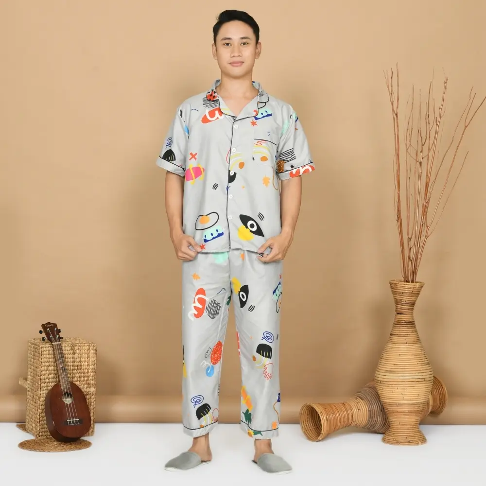 Nyenyak Piyama Pria CP (M, L, XXL ) Bahan Katun Sintetis / Motif Karakter / Setelan Baju Tidur Dewasa Cowok Lengan Pendek Celana Panjang - 2