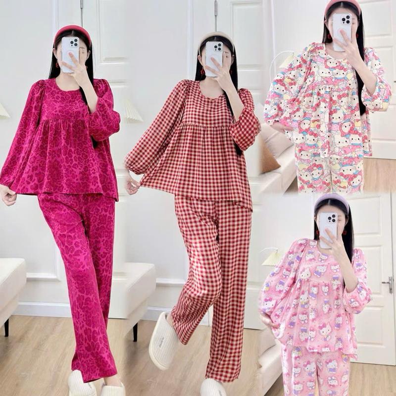 QUẦN DÀI BABYDOLL PHOM TO TLD266 - Đồ Bộ Tole Lanh Nữ Mặc Nhà Aó Cổ Tròn Tay Dài Quần Dài M L XL 2XL Chất Liệu Mềm Mịn Mát Họa Tiết Dễ Thương