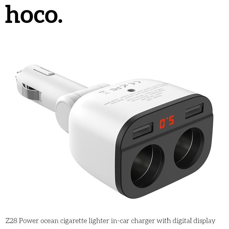 Tẩu Sạc HOCO Z28, 2 Cổng tẩu sạc, 2 Cổng USB, 3.1A, Đèn LED Hiển Thị Dòng Điện, Phụ kiện sạc điện thoại, cam hành trình, máy phun sương, lọc không khí trên ô tô 0