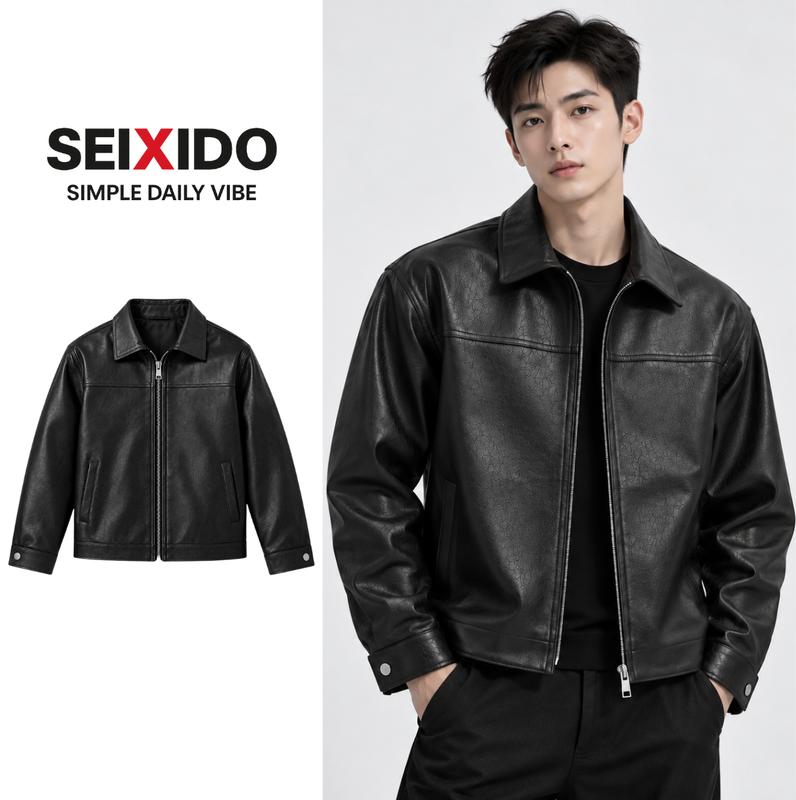 Áo khoác da Seixido cổ bẻ, chất liệu vải da PU cao cấp, dày dặn, chống nước, trẻ trung, năng động N061