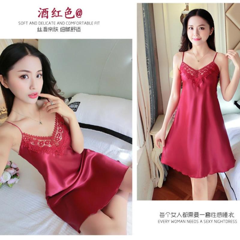 2021 New sexy camisole nightgown for women, deep V-shaped backless imitation silk pajamas, lace Japanese home clothing, cross-border 7