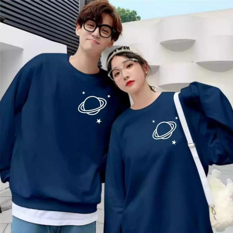 Sweater Kaos Couple Pasangan Motif Logo Planet Saturn Terbaru / Kaos Pria Wanita Lengan Panjang / Baju Sweatshirt Kapelan Cowok Cewek 2
