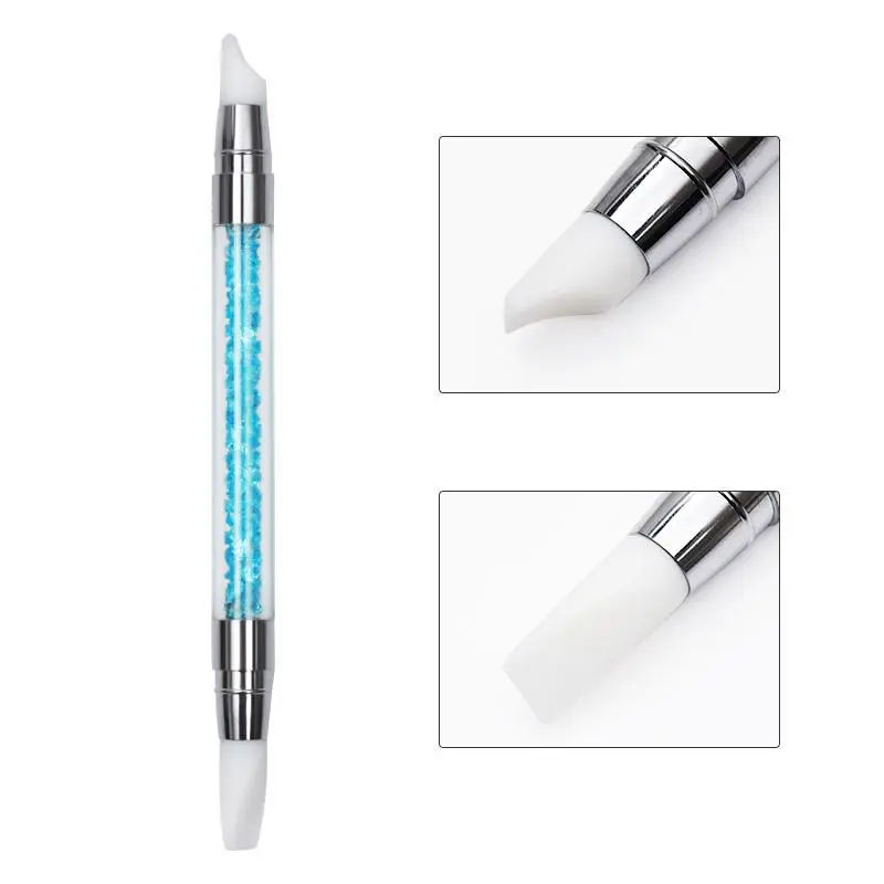 2-Ways Carving Sculpture Painting Brush Pen Silicone Hollow Crystal Handle Nail Art Manicure Tool 34558