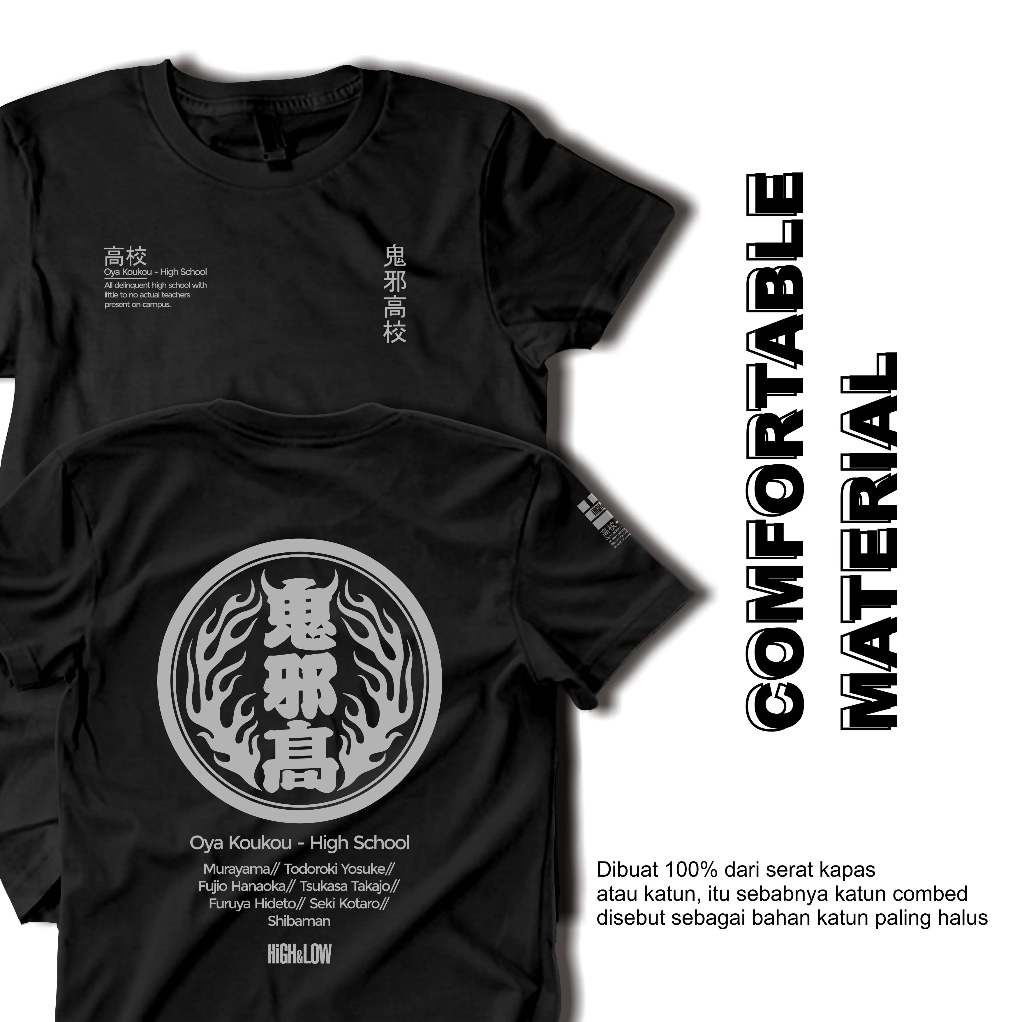 Kaos T-Shirt High and Low Unisex Oblong Dewasa Bahan Katun Combed 30s Premium Distro Pria Baju Sablon Keren Atasan Cowok Motif  Pendek Hitam Santai