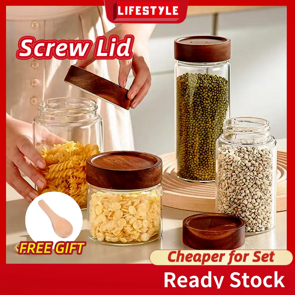 LIFESTYLE 🎁Free Gift🎁 Screw Lid Glass Jar Airtight Spice Food Storage Container Spice Bottles Balang