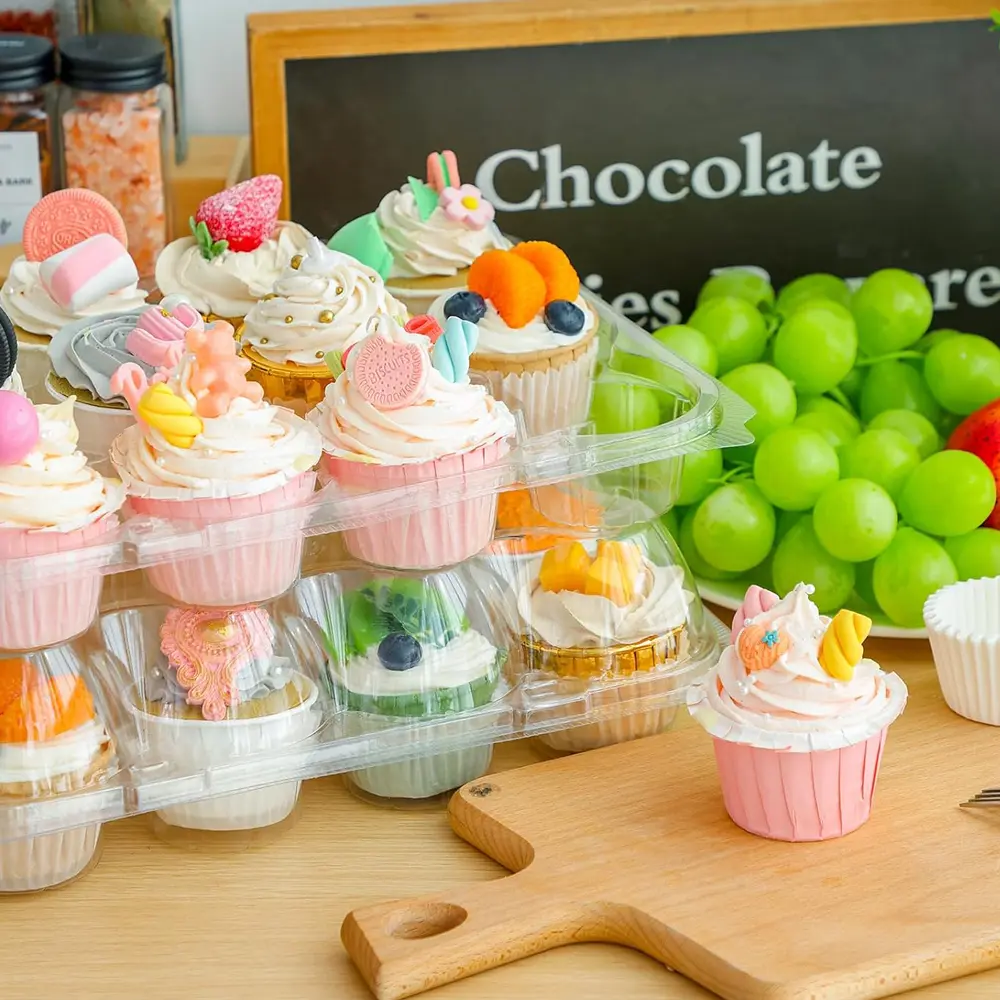 12Hole Cupcake Storage Box Transparent Cupcake Dessert Packing Box Portable Egg Tart Picnic Baking Box Disposable Muffin Carrier