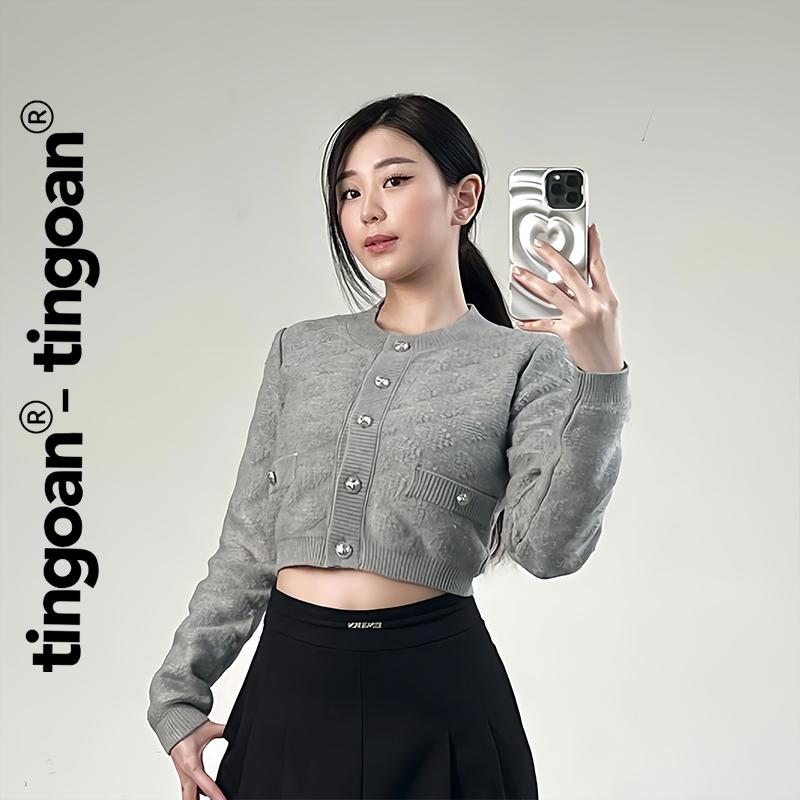 TINGOAN - Áo len xù cardigan cổ tròn vân quả trám nổi dài tay xám RACHEL TOP GR phiên bản mới nhất t9.2025