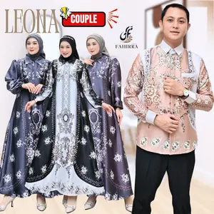 Couple Dress LEONA Bahan silk Premium Motif Bunga Elegan Busui Friendly terbaru 2025 Gamis Muslim Wanita Mewah