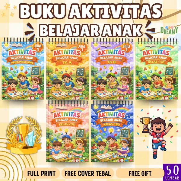 BUKU LATIHAN SOAL ANAK 50 LEMBAR LENGKAP FREE JILID DAN COVER UNTUK PAUD TK A TK B SD KELAS 1 SAMPAI 3