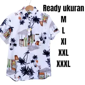 Kemeja Pria Motif Pantai Lengan Pendek kemeja Surfing Distro Terbaru 2026 Size M L XL XXL XXXL Baju Kancing Panjang Casual Cowok Pendek Kotak Hem Atasan Hitam Katun Dewasa Santai