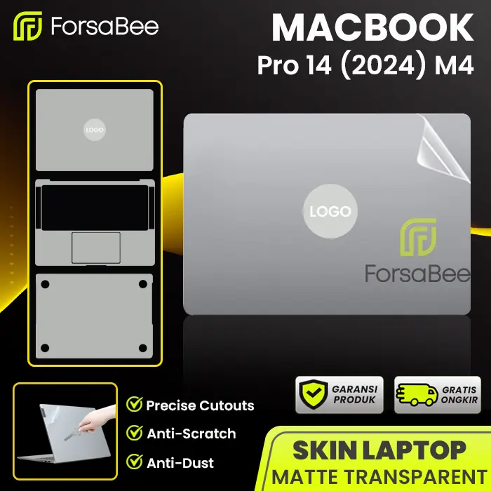 FORSABEE - Skin Protector untuk Laptop Macbook Pro 14 / Pro Max 14.2 Inch M1 M2 M3 M4 M5 Chip Anti Gores Antigores Body Guard Garskin Sticker Stiker Pelindung Matte Transparan Warna Hitam Motif Carbon Karbon A2442 A2779 A2918 A2992 A3112 A3401 A3185