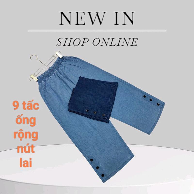 Quần nữ 9 tấc ống rộng jean giấy lụa tơ mềm mịn,mát,dũ ,lưng thun lai đóng 3 nút .....