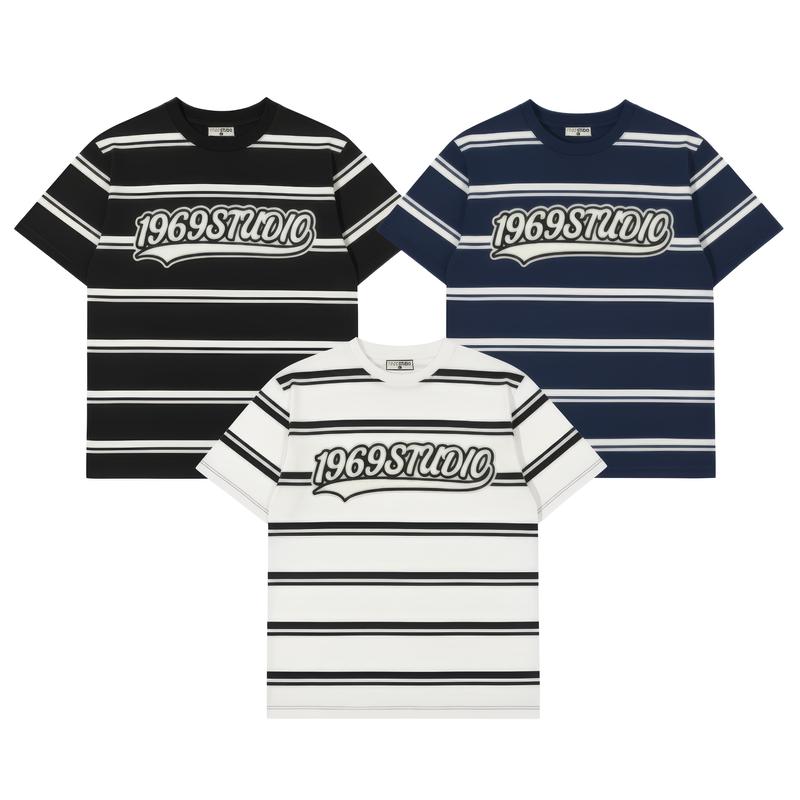 Áo Thun Kẻ Sọc 1969STUDIO Áo Phông Unisex Top Menswear Cổ Tròn - AP19