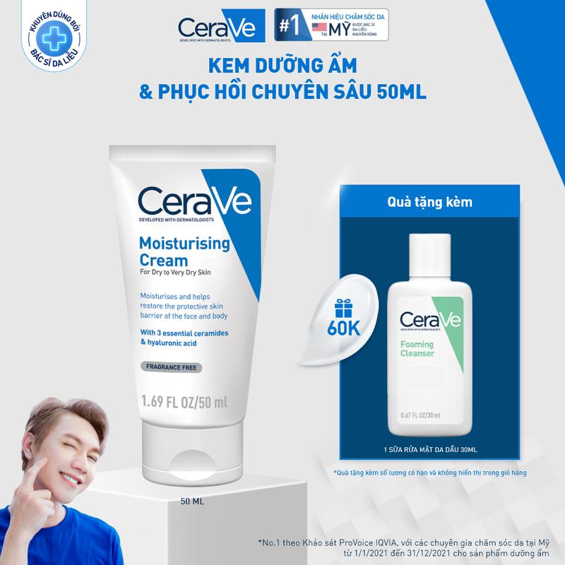 [Deal Đặc Biệt] Kem dưỡng ẩm dành cho da khô Cerave Moisturizing Cream 50ML, giúp phục hồi chuyên sâu, giữ da ẩm mịn, không gây bí da. DÙNG ĐƯỢC CHO DA MẶT VÀ CƠ THỂ_ Chăm sóc da_Kem & Sữa dưỡng thể
