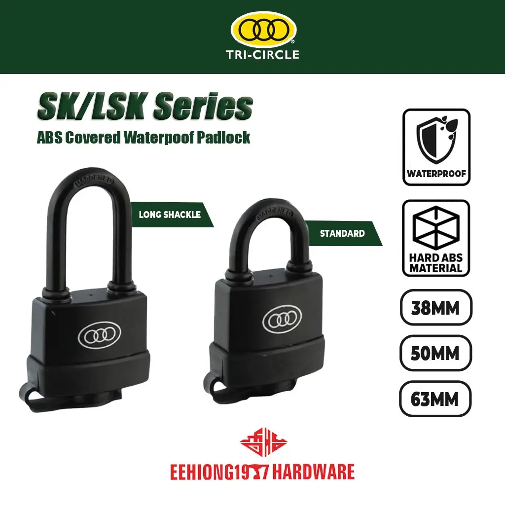 TRI-CIRCLE SK LSK 364 365 366 Heavy Duty Long Shackle Standard ABS Covered Waterproof Padlock Weather Resistant