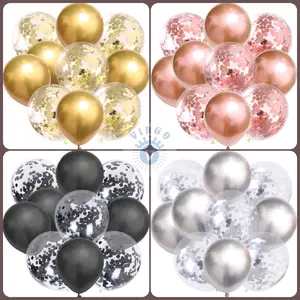 {10 pcs} Mix Balon Latex Chrome Metalik + Confetti Transparan - 12 inch / 30 cm