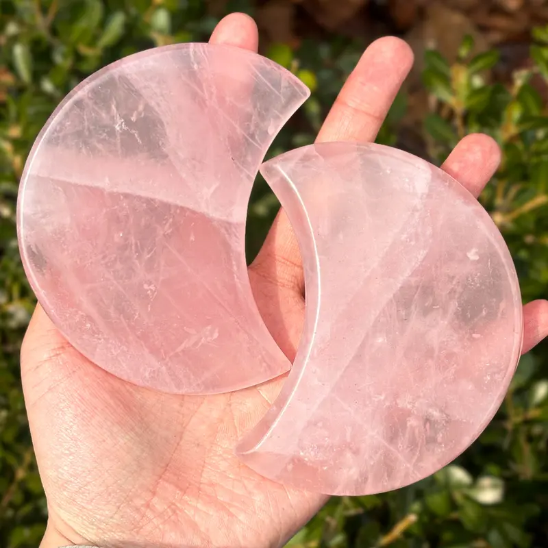 1 count "Elegant Rose Quartz Crescent Moon Decor - Hand - Carved Gemstone Art | 9.5 - 10cm" 4
