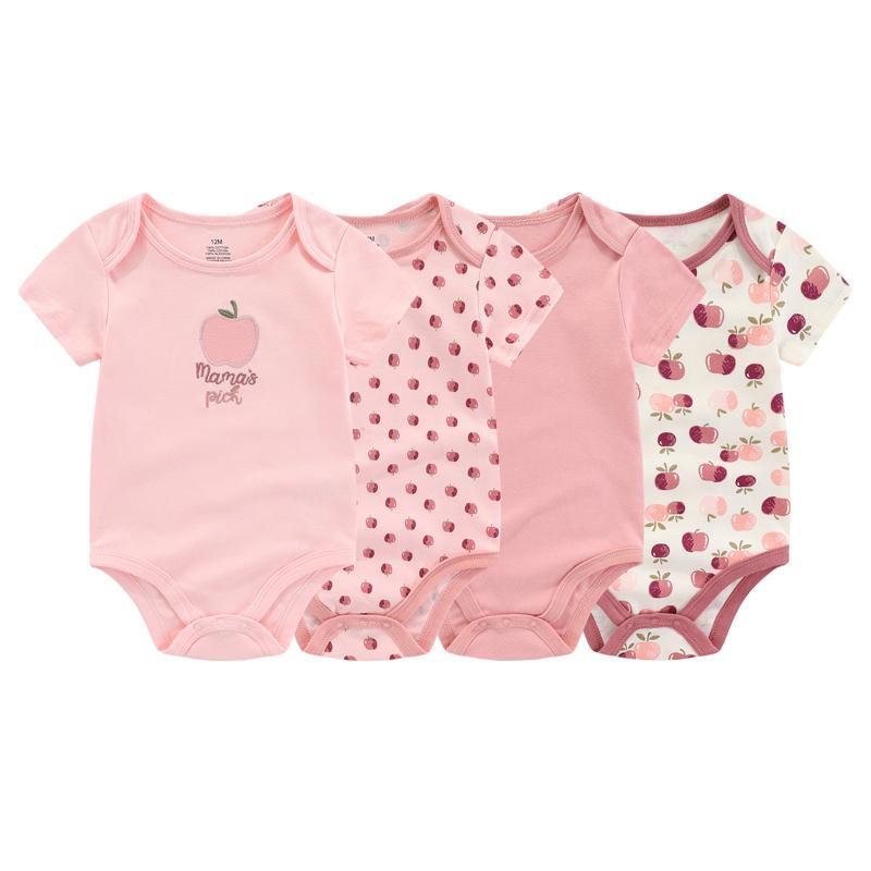 Quần Áo Trẻ Em Kiddiezoom, 4 Mảnh, Unisex, Áo Liền Quần Hoạt Hình ngắn Tay, Thích Hợp Cho Em Bé Trai Và Bé Gái, Dễ Thương, 100% Cotton, Tất Cả Các Mùa, Quần Áo Sơ Sinh