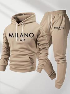 メンズ カジュアル 長袖フーディー＆スウェットパンツセット MILANO グラフィック フィット 2点セット スポーツウェア 秋冬ファッション トレーニング
