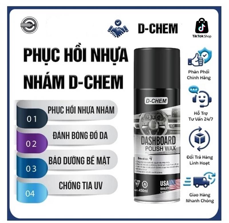 [Chai lớn 450ml] Chai Phục Hồi Nhựa Nhám D-Chem Dashboard Polish 450ml~380g Dạng Xịt Dưỡng & Đánh Bóng Nhựa Nhám Ô Tô Xe Máy