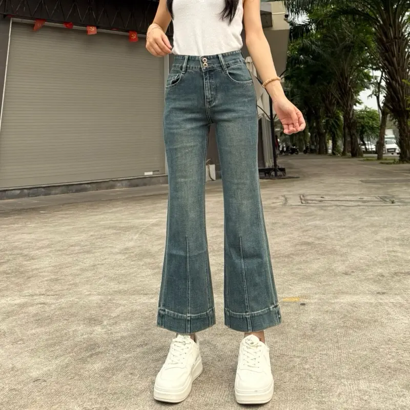 [QUẦN LỠ- H502] QUẦN JEAN NỮ QC ỐNG LỠ HAI CÚC LOE NHẸ CHẤT LIỆU CO GIÃN 4 CHIỀU MỀM MẠI MÀU XANH TRÀM ÁNH VÀNG MẪU HÈ 2026 | BigBuy360 - bigbuy360.vn