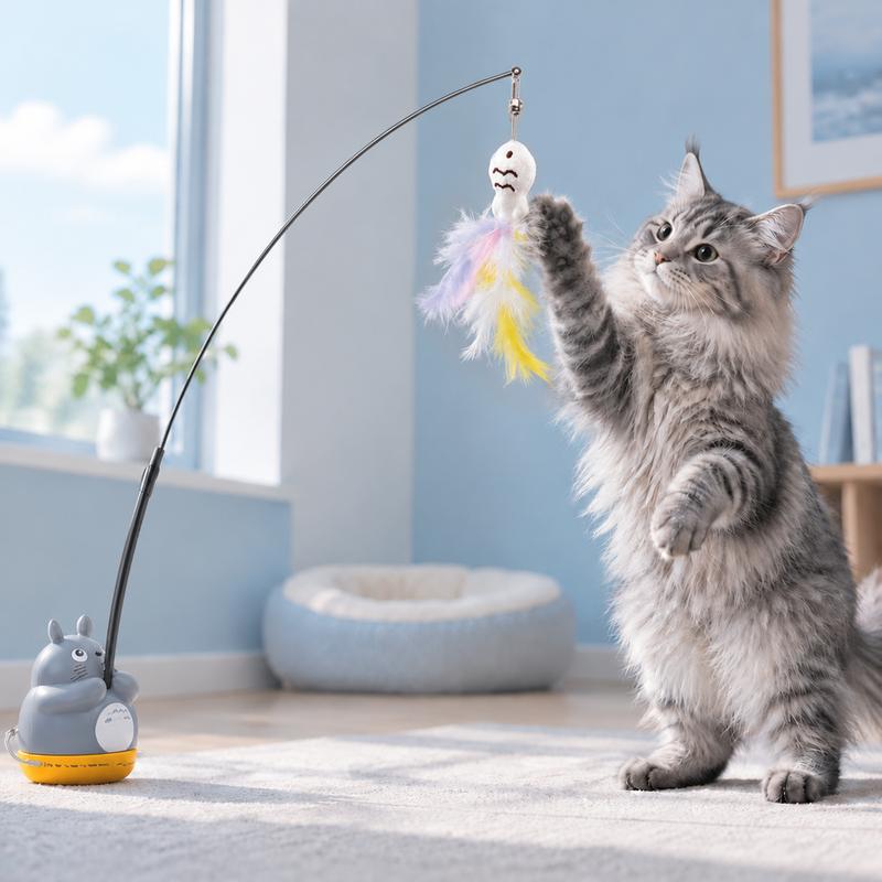 Cần Câu Mèo Lông Vũ Có Đế Đặt Sàn, Đồ Chơi Cho Mèo Đuổi Bắt Và Vận Động