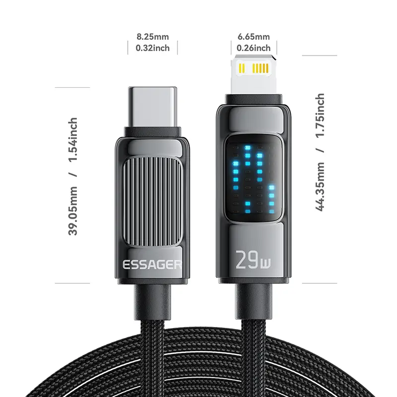 Essager PD29W Type C to Lightning LED Display Cable Fast Charge For iPhone14/13/12/11/8 Pro Max XS PD Fast Charging Type-C To Lightning 29W Cord For IOS Phone Tablet iPad AirPods iPod LED Display Wire 8