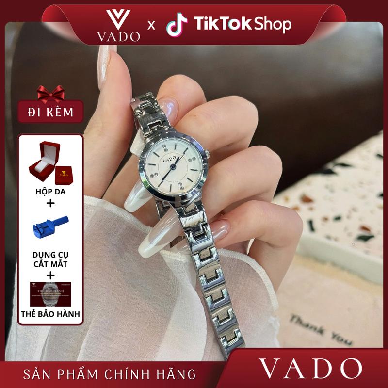   LIVE - DH1159VADO  Đồng Hồ Nữ Mặt Tròn Dây kim loại Đơn Giản Sang Chảnh   Kèm Kiềng VK27-NGAĐEN  - COMBO111 